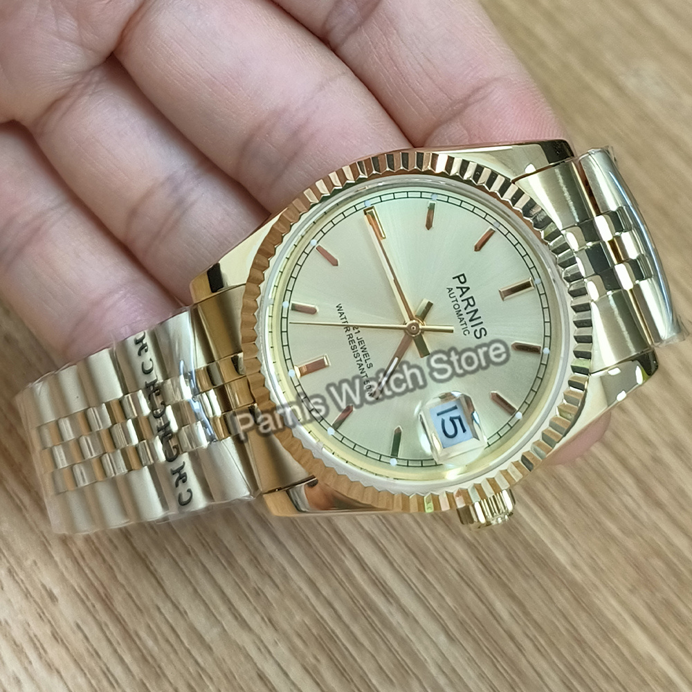Parnis 36mm Gold Color Luminou - Rolex Watch Datejust recension och pris